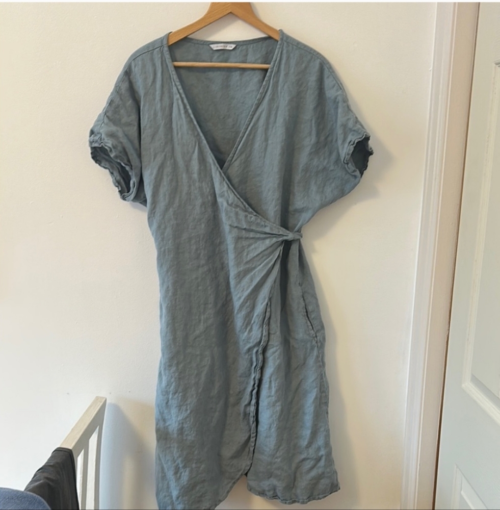 Linen Fox Blue Wrap Dress Size L